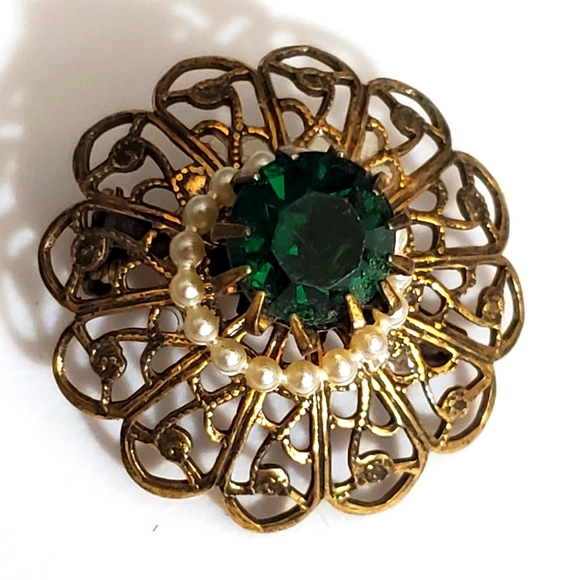 Vintage Czech Filigree Art Glass Brooch